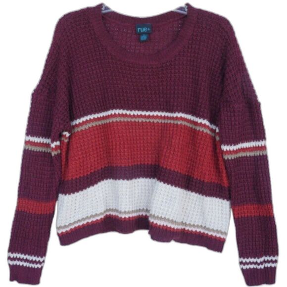 Rue+ Womens Size 2X Knit Cropped Sweater Wine Brown Beige - Picture 1 of 10